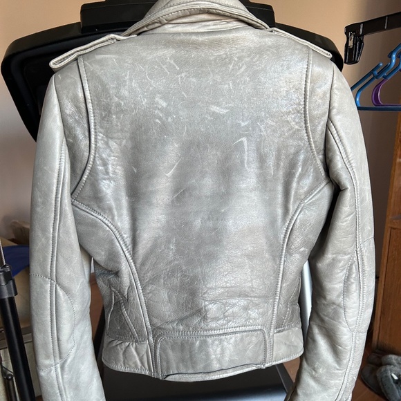 2008 BALENCIAGA LEATHER MOTO JACKET in Light Grey, size 38 - Picture 3 of 16